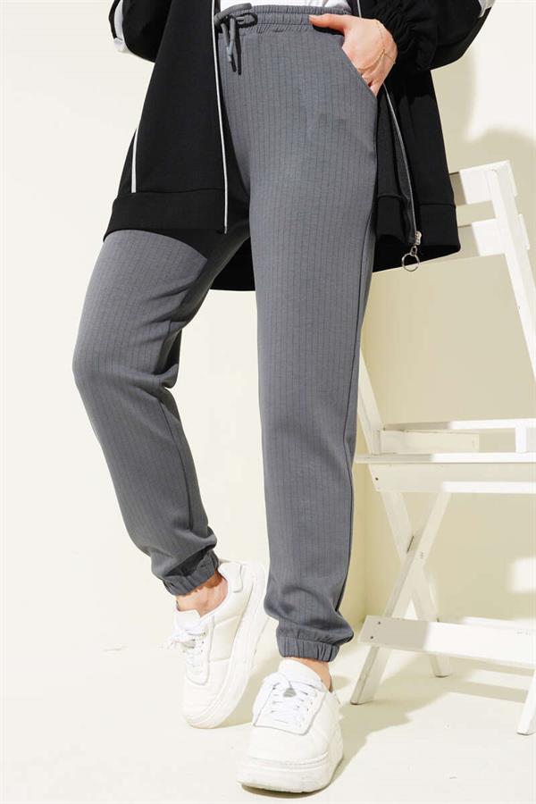 Thin Striped Waist Drawstring Jogger Pants Smoke