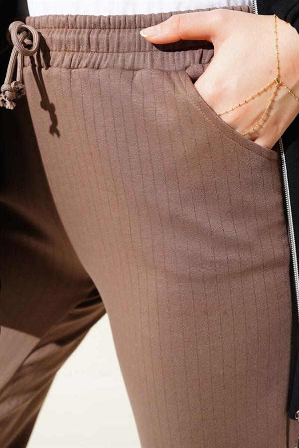 Pinstripe Waist Drawstring Jogger Pants Brown