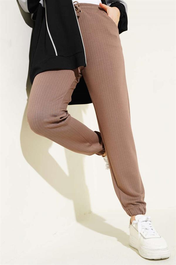 Pinstripe Waist Drawstring Jogger Pants Brown