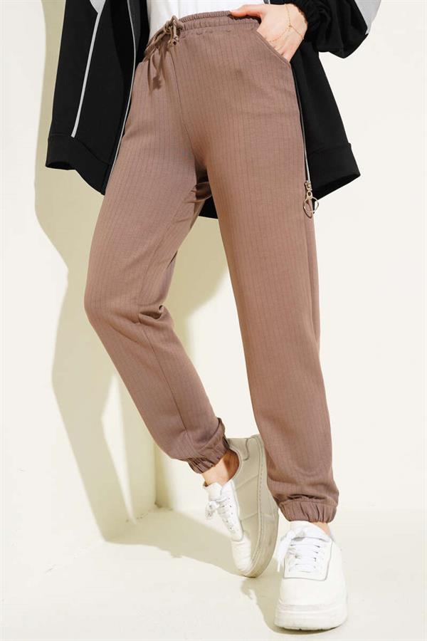 Pinstripe Waist Drawstring Jogger Pants Brown