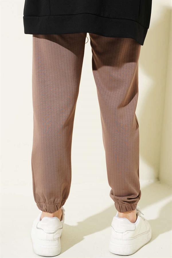 Pinstripe Waist Drawstring Jogger Pants Brown