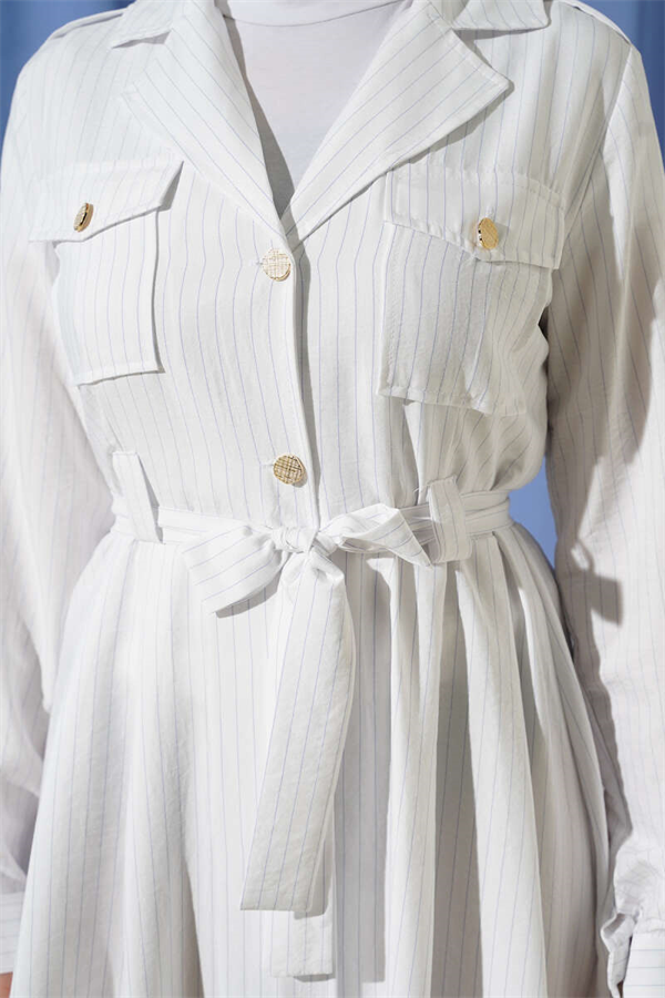 White Striped Button-Down Dress