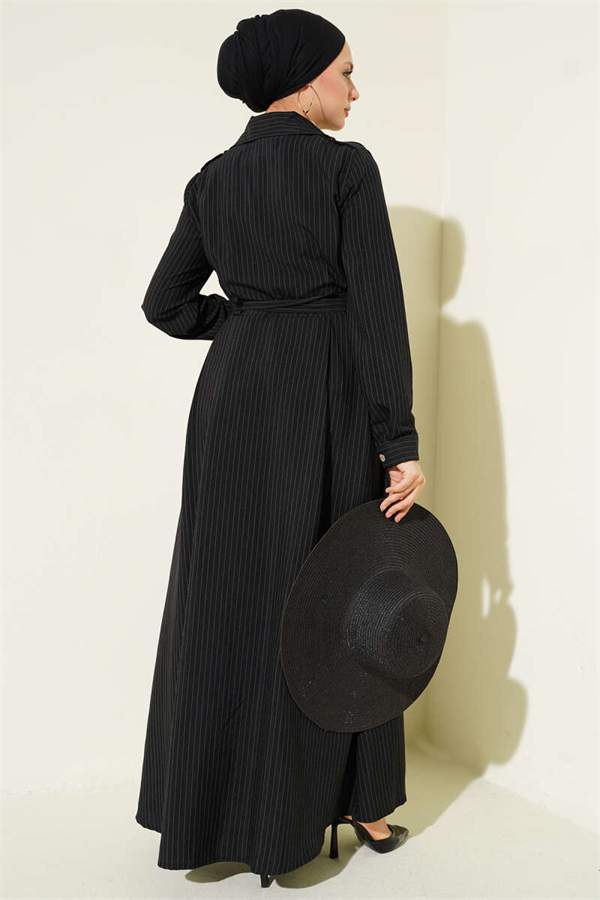 Black Pinstripe Button-Down Dress
