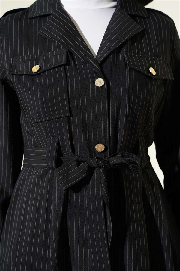 Black Pinstripe Button-Down Dress