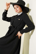 Black Pinstripe Button-Down Dress