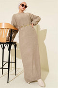 Thin Striped Casual Knit Dress Beige