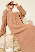 Thin Striped Casual Knit Dress Camel
