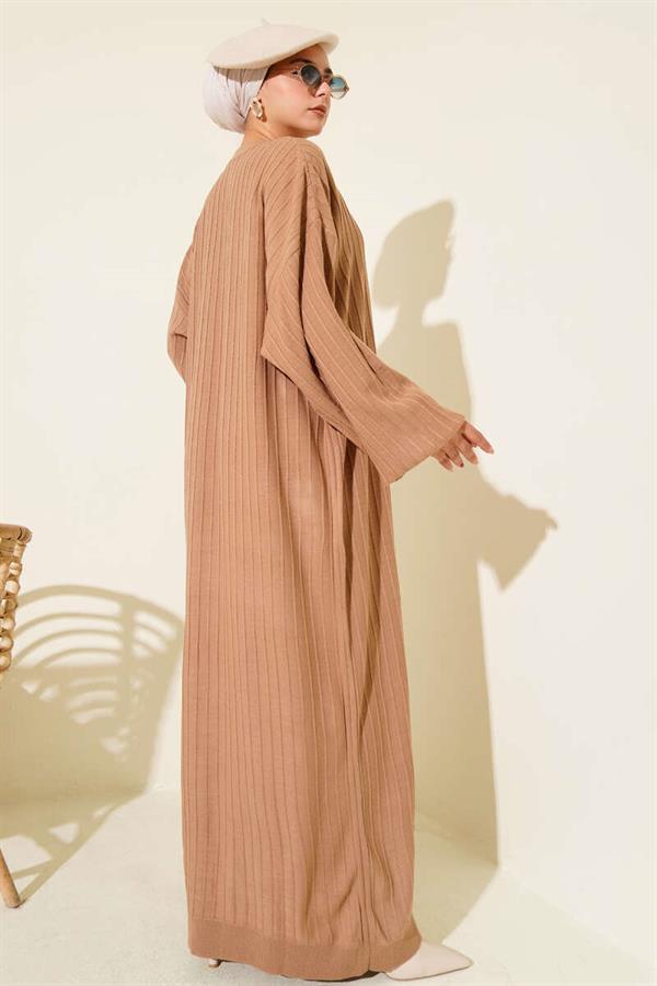Thin Striped Casual Knit Dress Camel