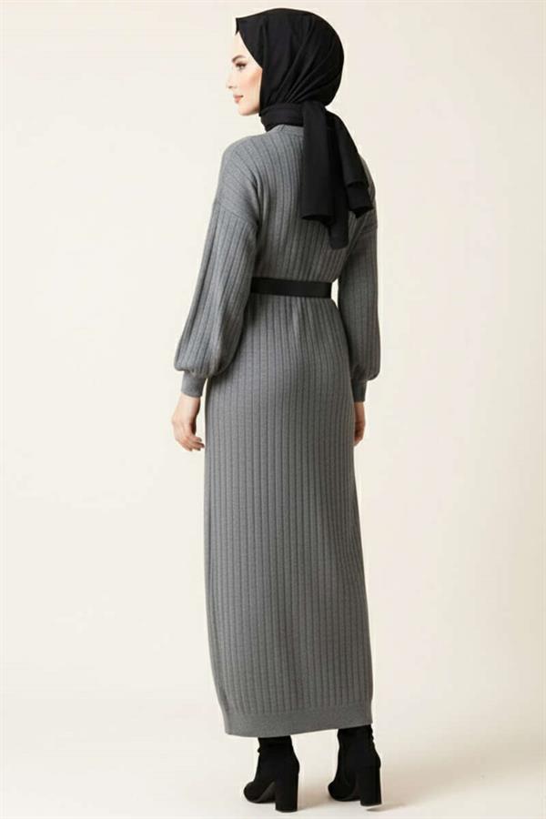 Thin Striped Casual Knit Dress, Smoke