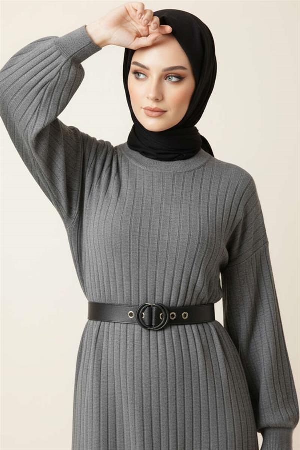 Thin Striped Casual Knit Dress, Smoke