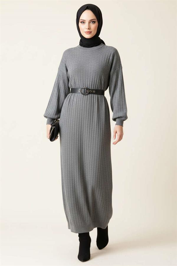 Thin Striped Casual Knit Dress, Smoke