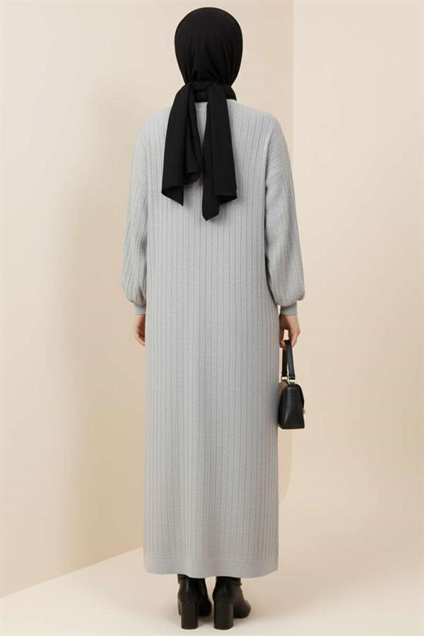 Slim Striped Casual Knit Dress Gray
