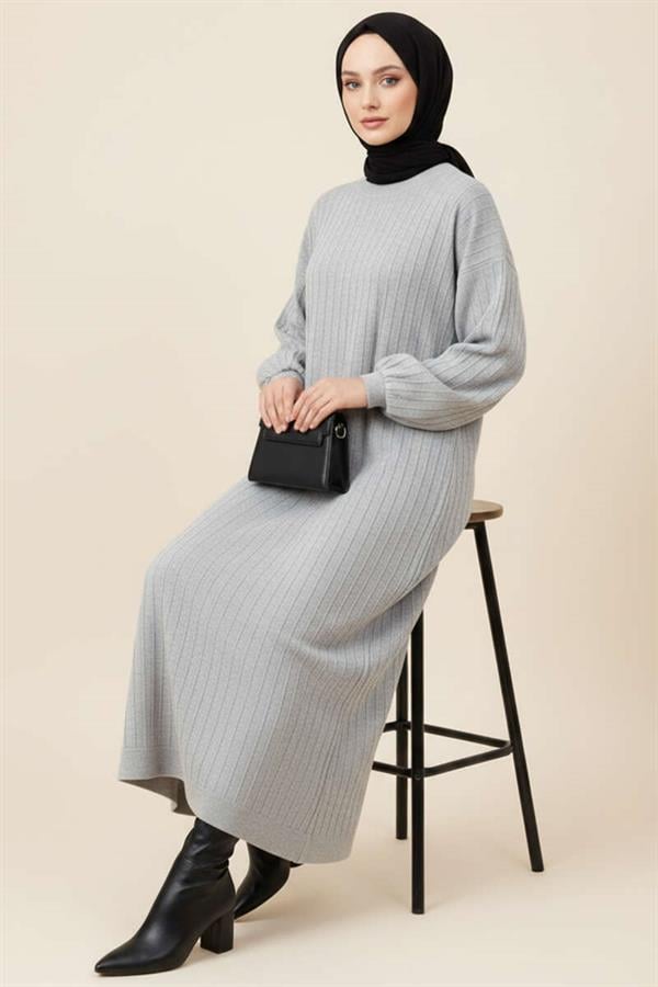 Slim Striped Casual Knit Dress Gray