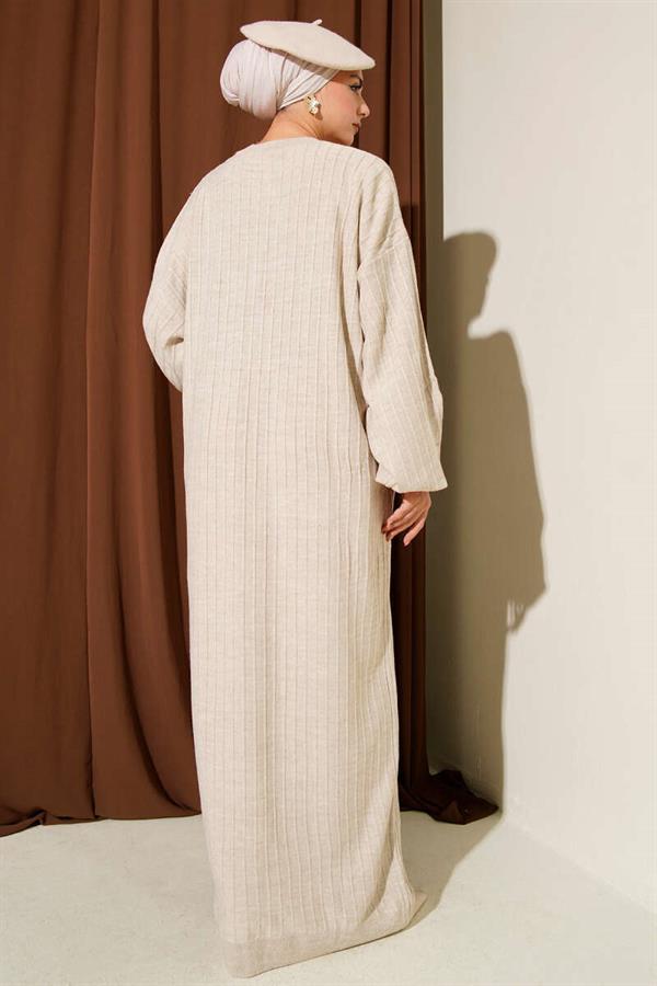 Loose Knitted Dress with Thin Stripes and Stone