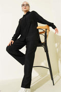 Thin Ribbed Pocket Shirt 2 Piece Set Black