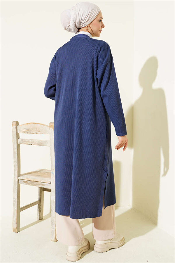 Fine Ribbed Long Cardigan Indigo