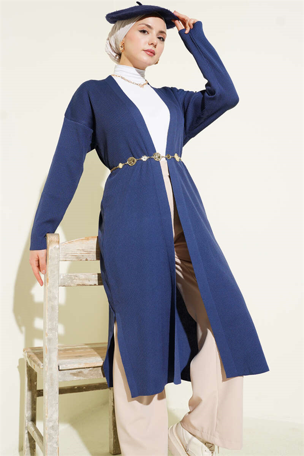 Fine Ribbed Long Cardigan Indigo