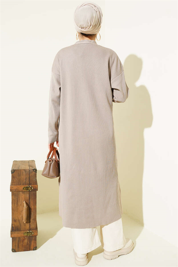 Fine Corduroy Long Cardigan, Mink