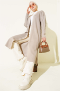 Fine Corduroy Long Cardigan, Mink