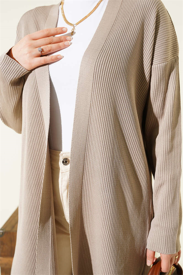 Fine Corduroy Long Cardigan, Mink