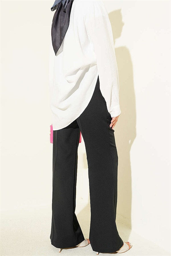 Slim Belted Wide-Leg Palazzo Pants, Black