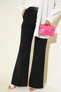 Slim Belted Wide-Leg Palazzo Pants, Black