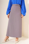 Thin Belted Pencil Skirt Gray