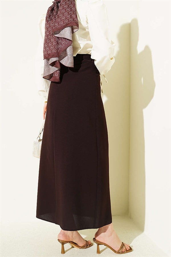 Slim Belted Pencil Skirt, Brown