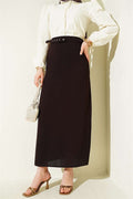 Slim Belted Pencil Skirt, Brown