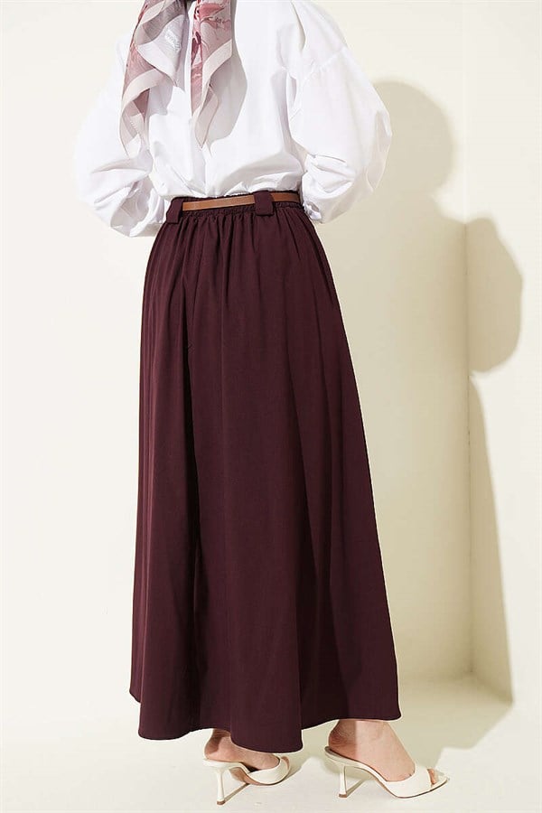 Thin Belted Pleated Skirt, Plum