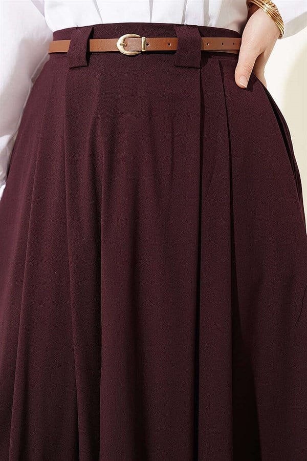 Thin Belted Pleated Skirt, Plum
