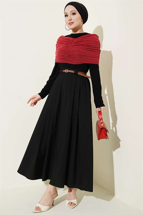 Thin Belted Pleated Skirt, Black