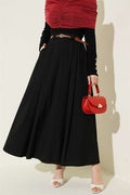 Thin Belted Pleated Skirt, Black