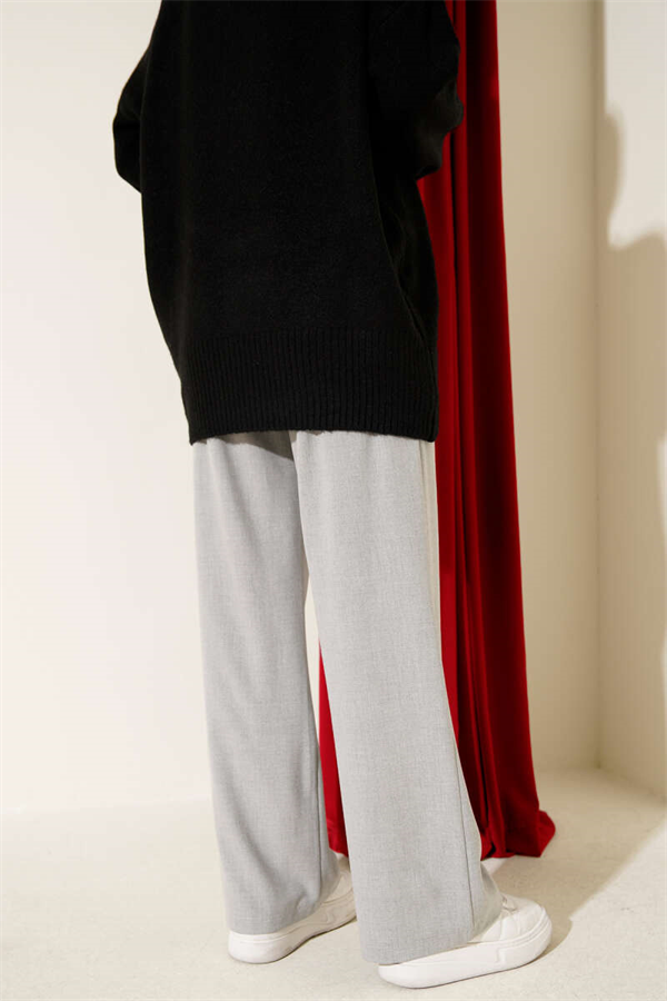 Slim Waist Pleated Fabric Trousers Grey