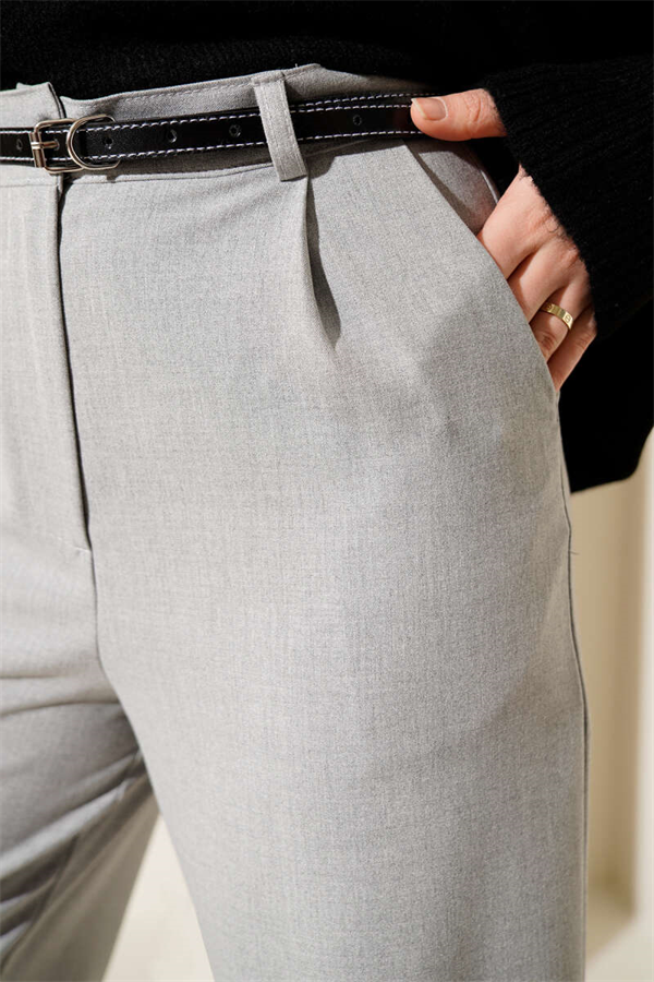 Slim Waist Pleated Fabric Trousers Grey