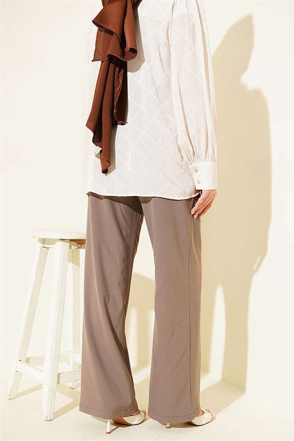 Thin Belted Pleated Fabric Trousers, Mink