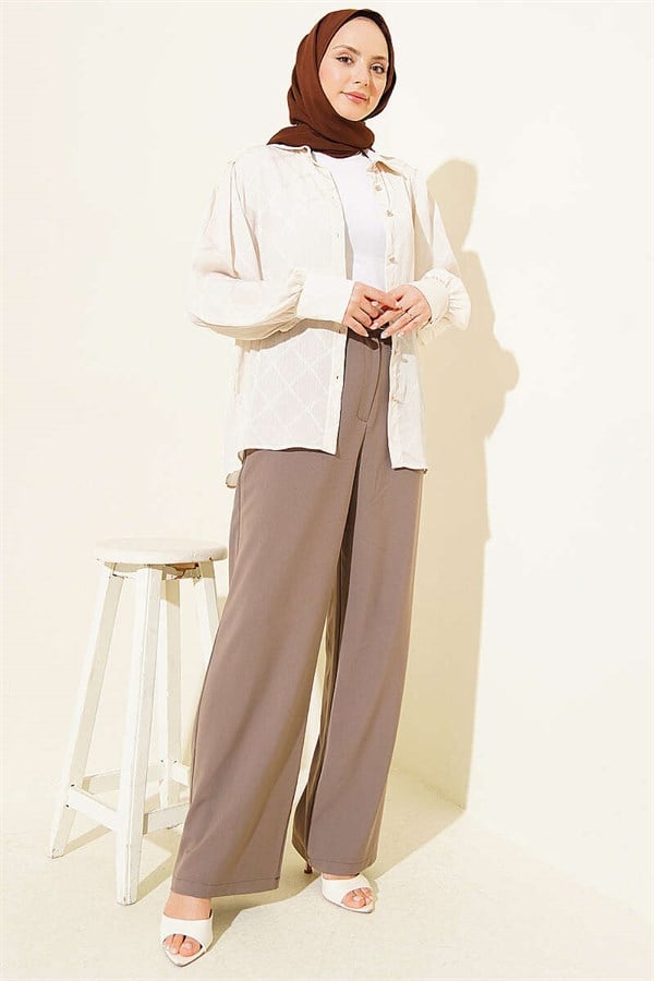 Thin Belted Pleated Fabric Trousers, Mink
