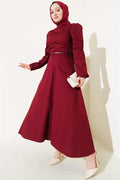 Thin Belted Poplin Dress Burgundy