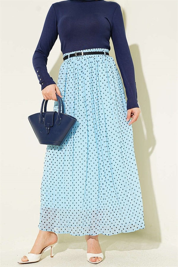 Thin Belted Polka Dot Chiffon Skirt Baby Blue