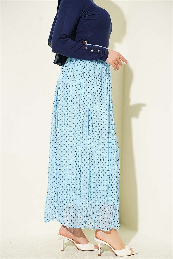 Thin Belted Polka Dot Chiffon Skirt Baby Blue