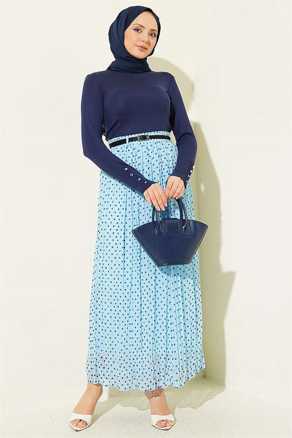 Thin Belted Polka Dot Chiffon Skirt Baby Blue