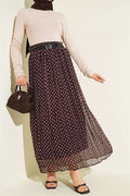 Thin Belted Polka Dot Chiffon Skirt in Brown