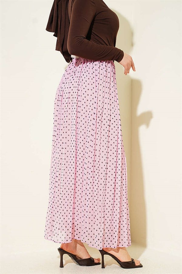 Pink Polka Dot Chiffon Skirt with Thin Belt