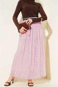 Pink Polka Dot Chiffon Skirt with Thin Belt