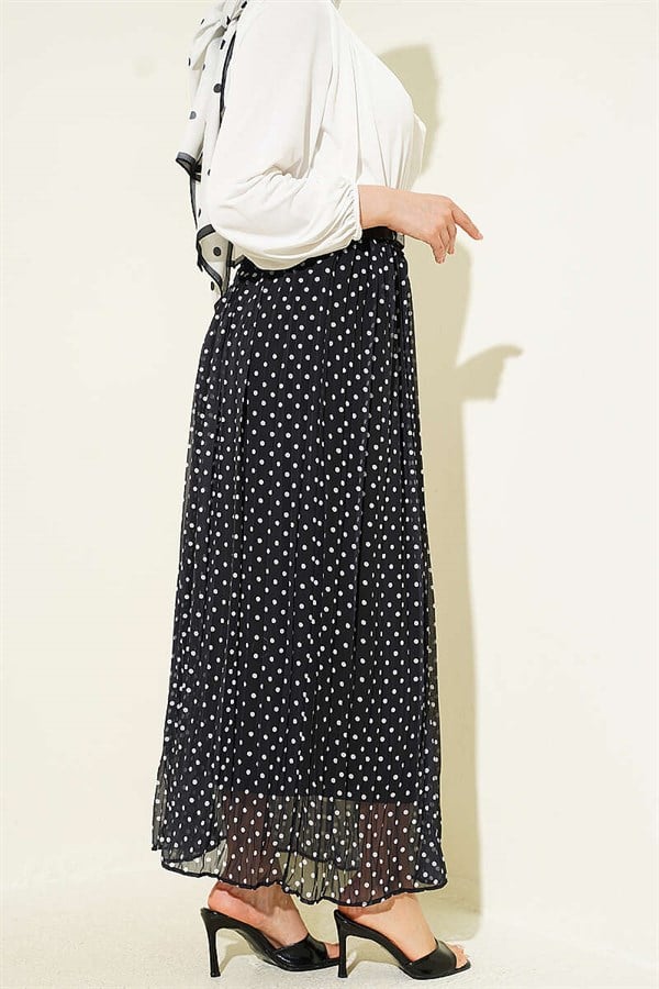 Thin Belted Polka Dot Chiffon Skirt, Black