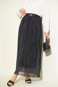 Thin Belted Polka Dot Chiffon Skirt, Black