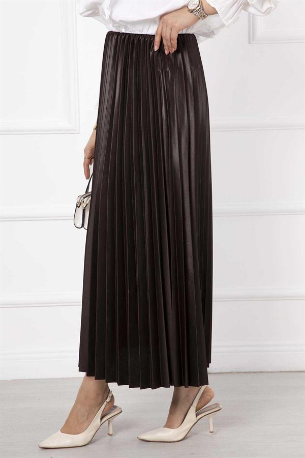 Fine Pleated Long Hijab Skirt Brown