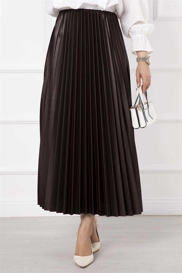 Fine Pleated Long Hijab Skirt Brown