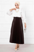 Fine Pleated Long Hijab Skirt Brown