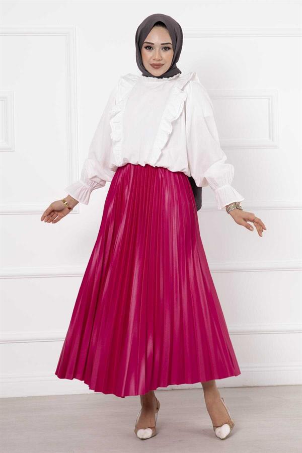 Fine Pleated Long Hijab Skirt Fuchsia
